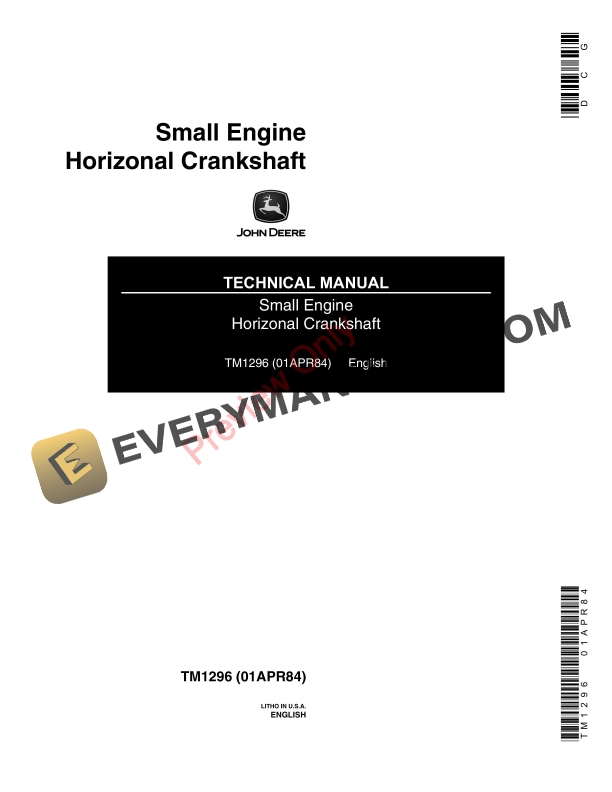 John Deere Small Engine Horizontal Crankshaft Technical Manual TM1296 01APR84