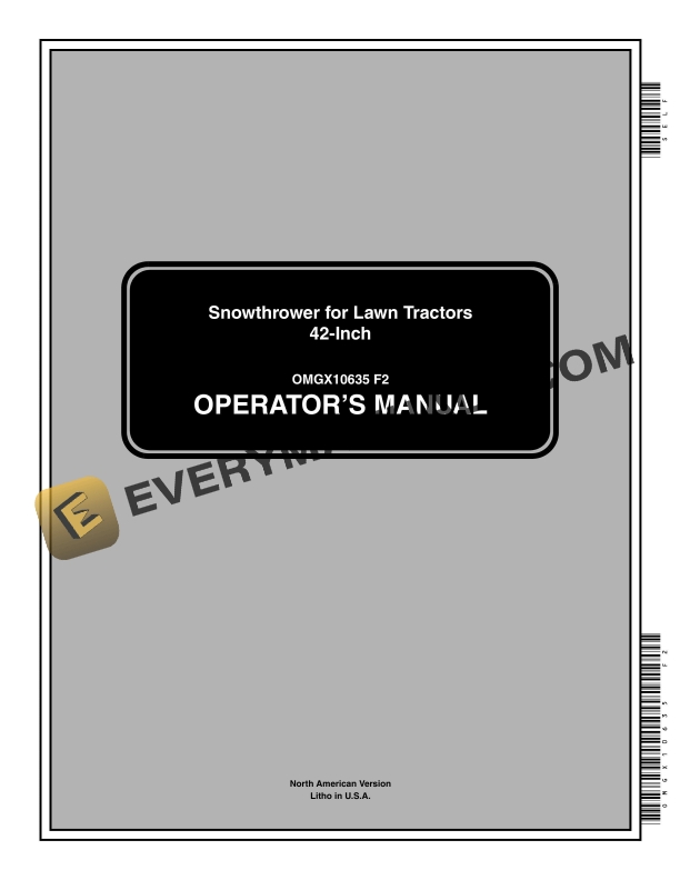 John Deere Snowthrower for Lawn Tractor 42 Inch Operator Manual OMGX10635 1