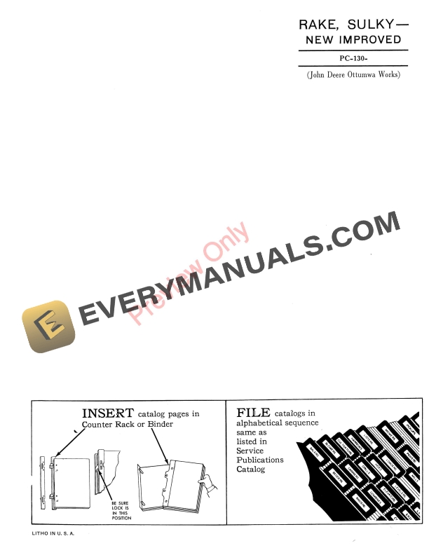 John Deere Sulky Rake New Improved Parts Catalog PC130 01JUN59 1