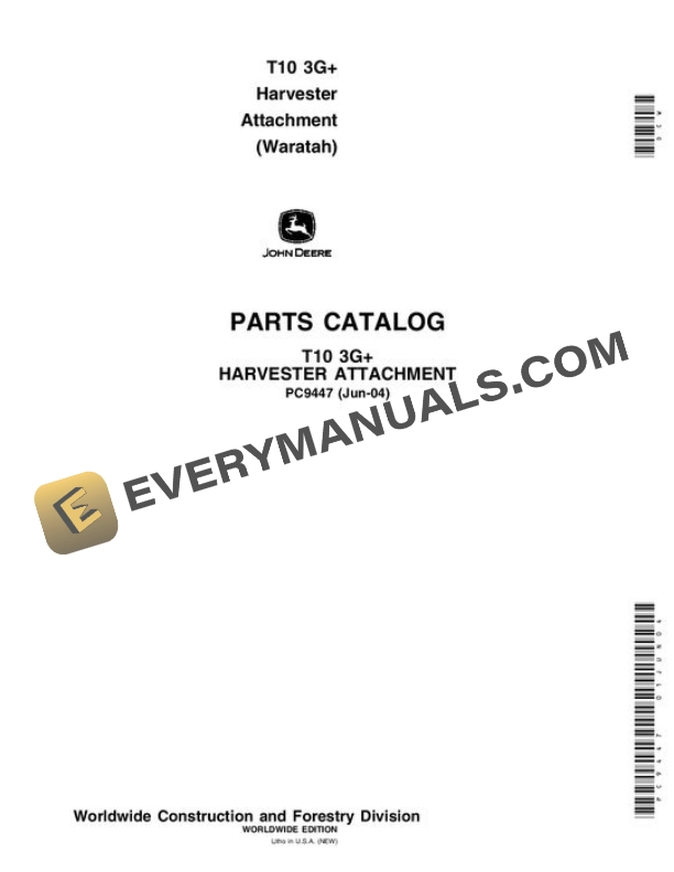 John Deere T10 3G Harvesting Head Parts Catalog PC9447