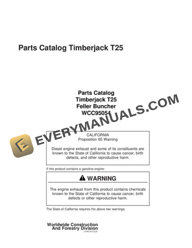 John Deere T25 2515 2518 2520 Feller Buncher Parts Catalog WCC95054