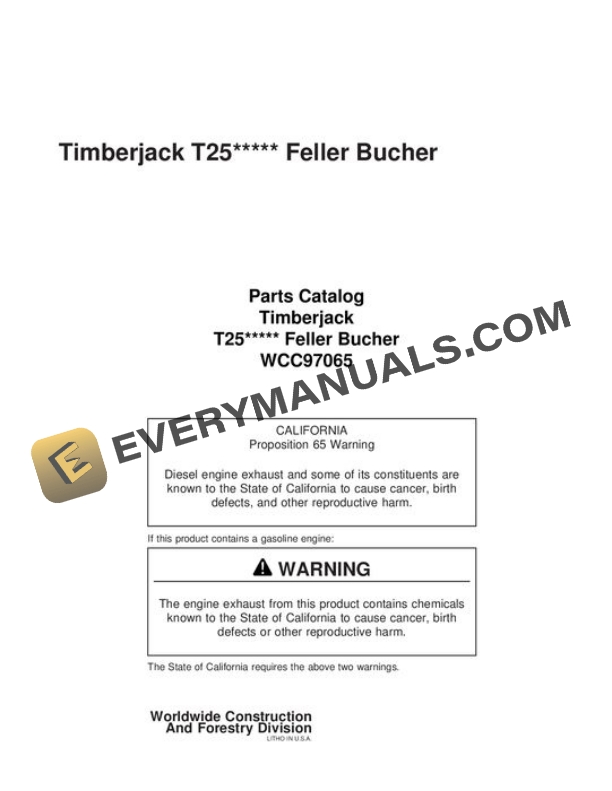 John Deere T25 2515 2518 2520 Feller Buncher Parts Catalog WCC97065