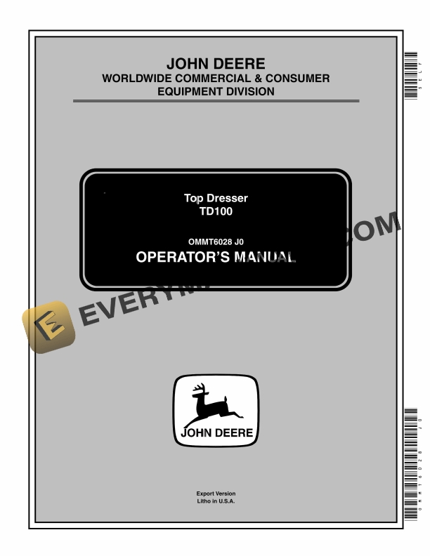 John Deere TD100 Top Dresser Operator Manual OMMT6028