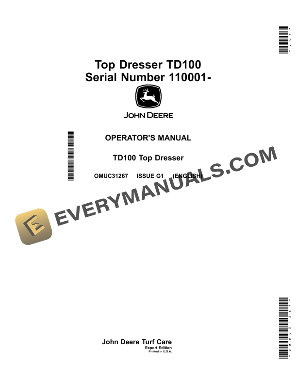 John Deere TD100 Top Dresser Operator Manual OMUC31267