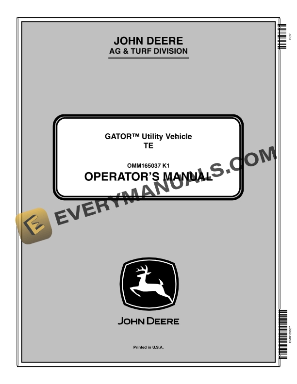 John Deere TE Gator Utility Vehicles Operator Manual OMM165037