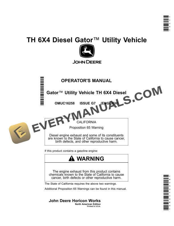 John Deere TH 6X4 Diesel Gator Utility Vehicles Operator Manual OMUC16258 1