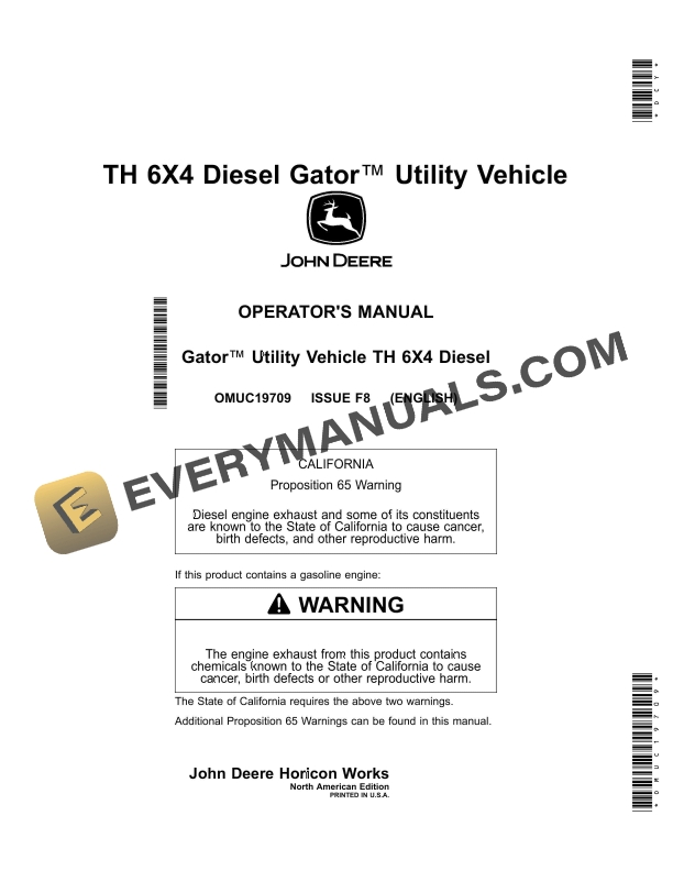 John Deere TH 6x4 Diesel Gator Utility Vehicles Operator Manual OMUC19709