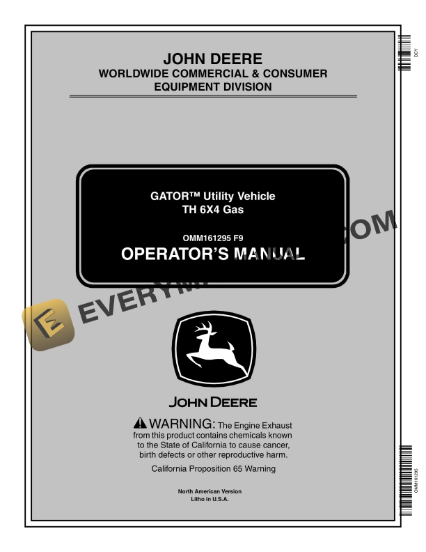John Deere TH 6x4 Gas Gator Utility Vehicles Operator Manual OMM161295 1 John Deere TH 6X4 Gas GATOR Utility Vehicles Operator Manual OMM161295 1