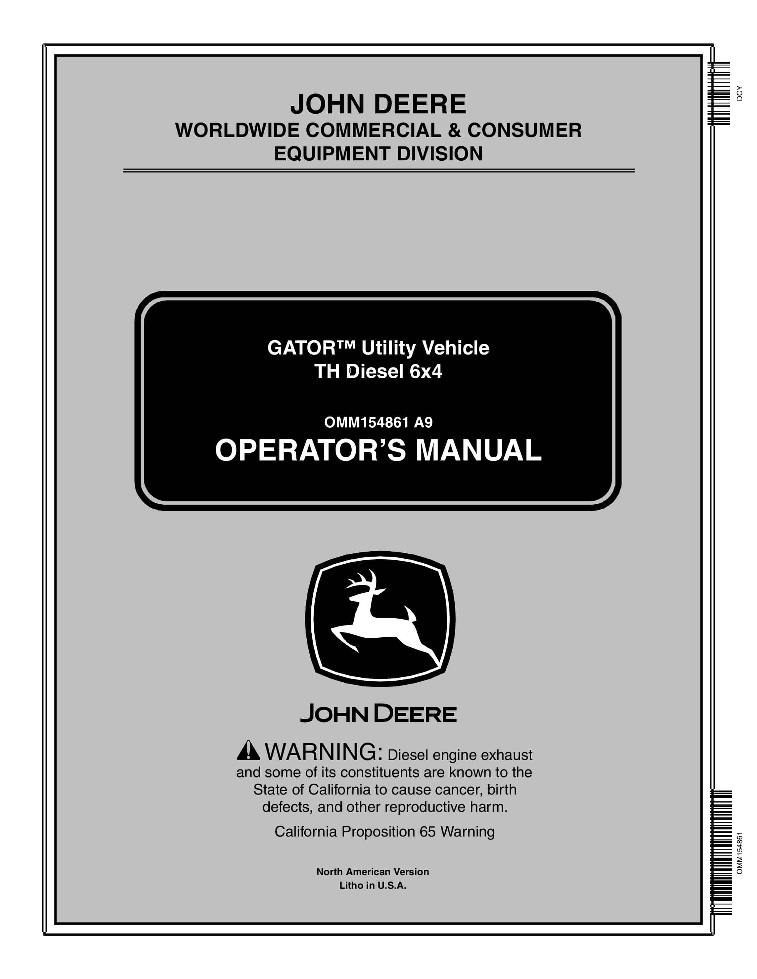 John Deere TH Diesel 6x4 GATOR Utility Vehicles Operator Manual OMM154861 1