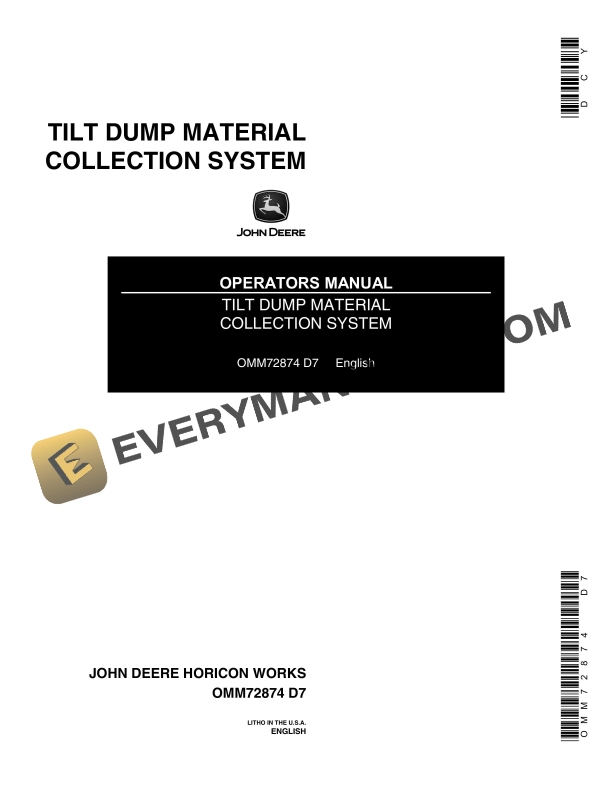 John Deere TILT DUMP MATERIAL COLLECTION SYSTEM Operator Manual OMM72874 1