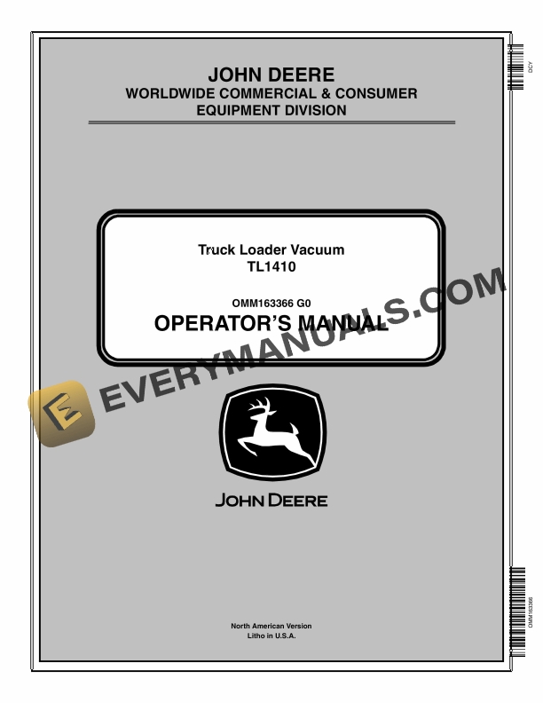 John Deere TL1410 Truck Loader Vacuum Operator Manual OMM163366 1