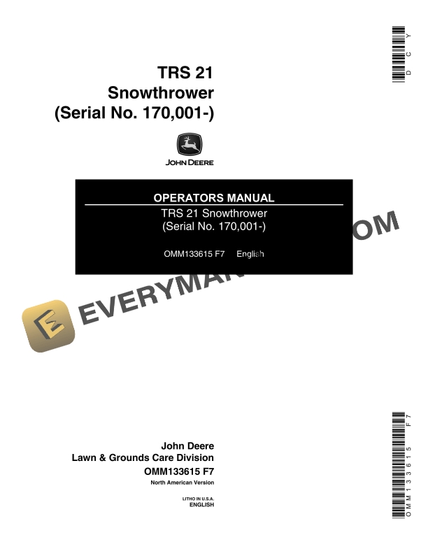 John Deere TRS 21 Snowthrower Operator Manual OMM133615 1