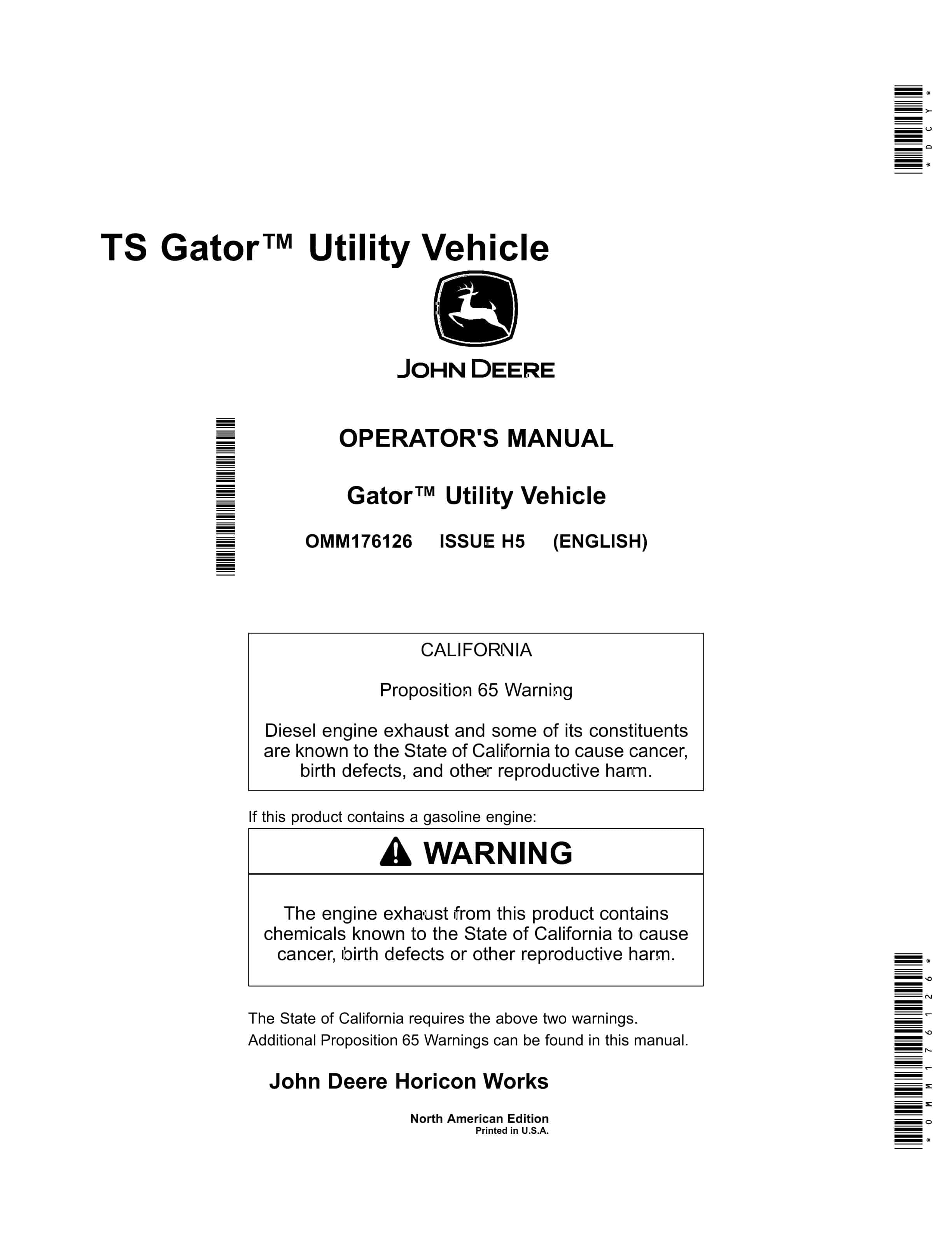 John Deere TS Gator Utility Vehicles Operator Manual OMM176126 1