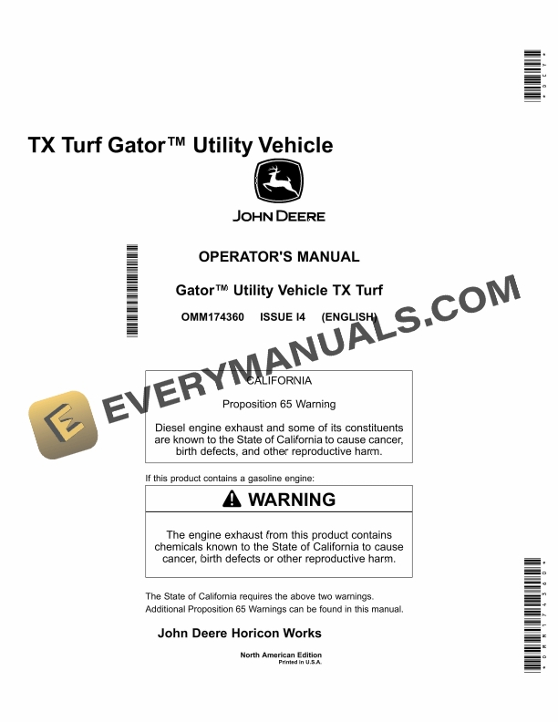 John Deere TX Turf Gator Utility Vehicle Operator Manual OMM174360 2 John Deere TX Turf Gator Utility Vehicles Operator Manual OMM174360 1