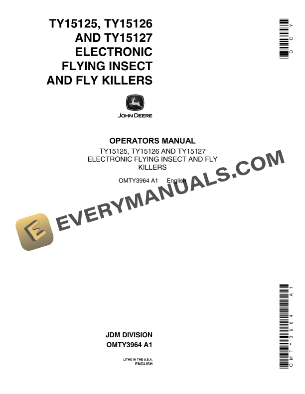 John Deere TY15125 TY15126 AND TY15127 ELECTRONIC FLYING INSECT AND FLY KILLERS Operator Manual OMTY3964 1