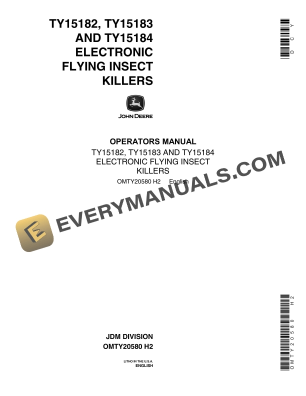 John Deere TY15182 TY15183 AND TY15184 ELECTRONIC FLYING INSECT KILLERS Operator Manual OMTY20580 1
