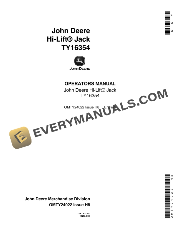 John Deere TY16354 Hi Lift Jack Operator Manual OMTY24022 1