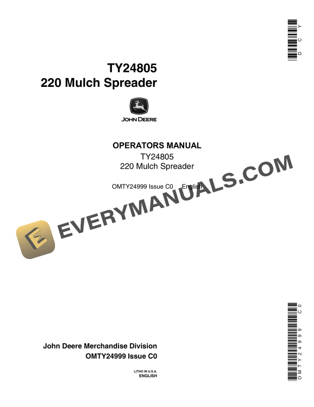 John Deere TY24805 220 Mulch Spreader Operator Manual OMTY24999 1