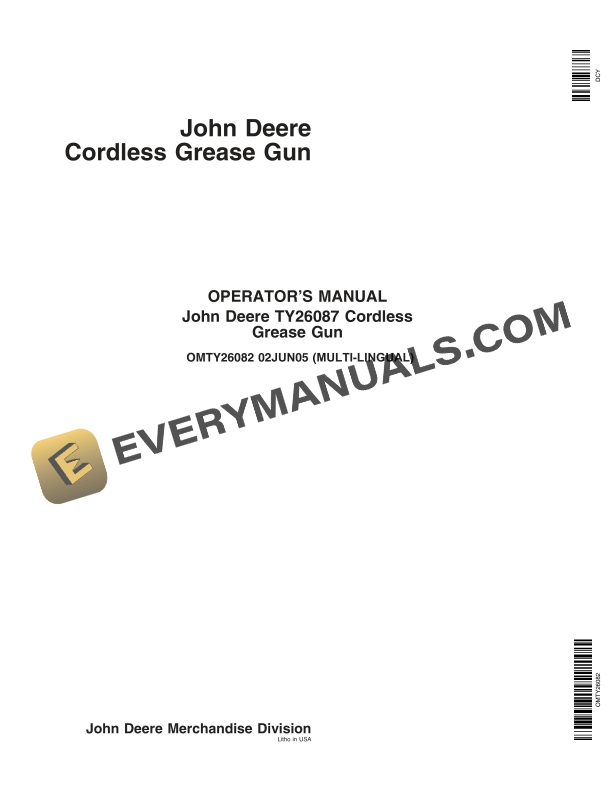 John Deere TY26087Cordless Grease Gun Operator Manual OMTY26082 1