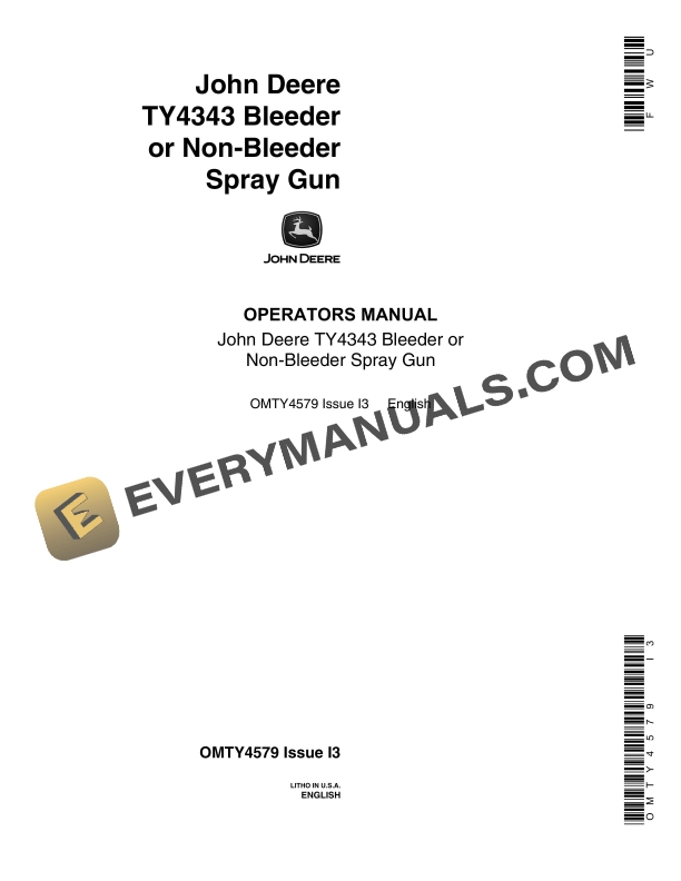 John Deere TY4343 Bleeder Or Non-Bleeder Spray Gun Operator Manual OMTY4579