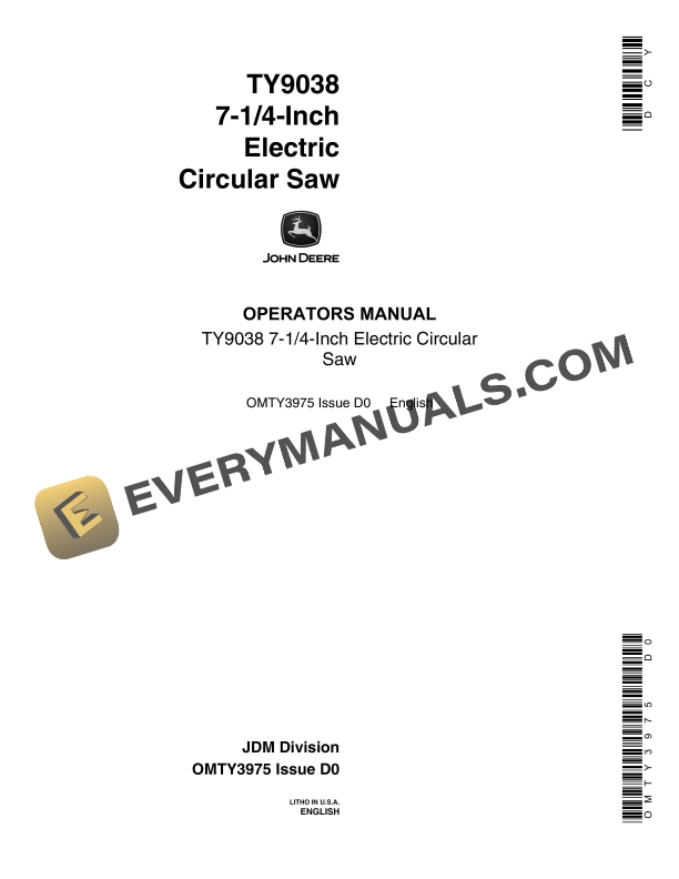 John Deere TY9038 7 14 Inch Electric Circular Saw Operator Manual OMTY3975 1
