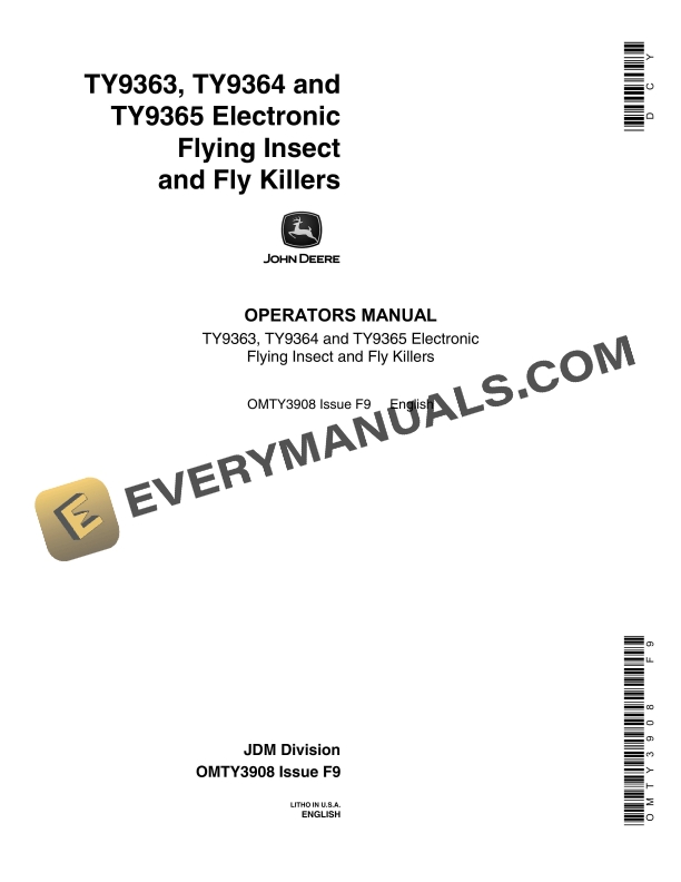 John Deere TY9363 TY9364 and TY9365 Electronic Flying Insect and Fly Killers Operator Manual OMTY3908 1