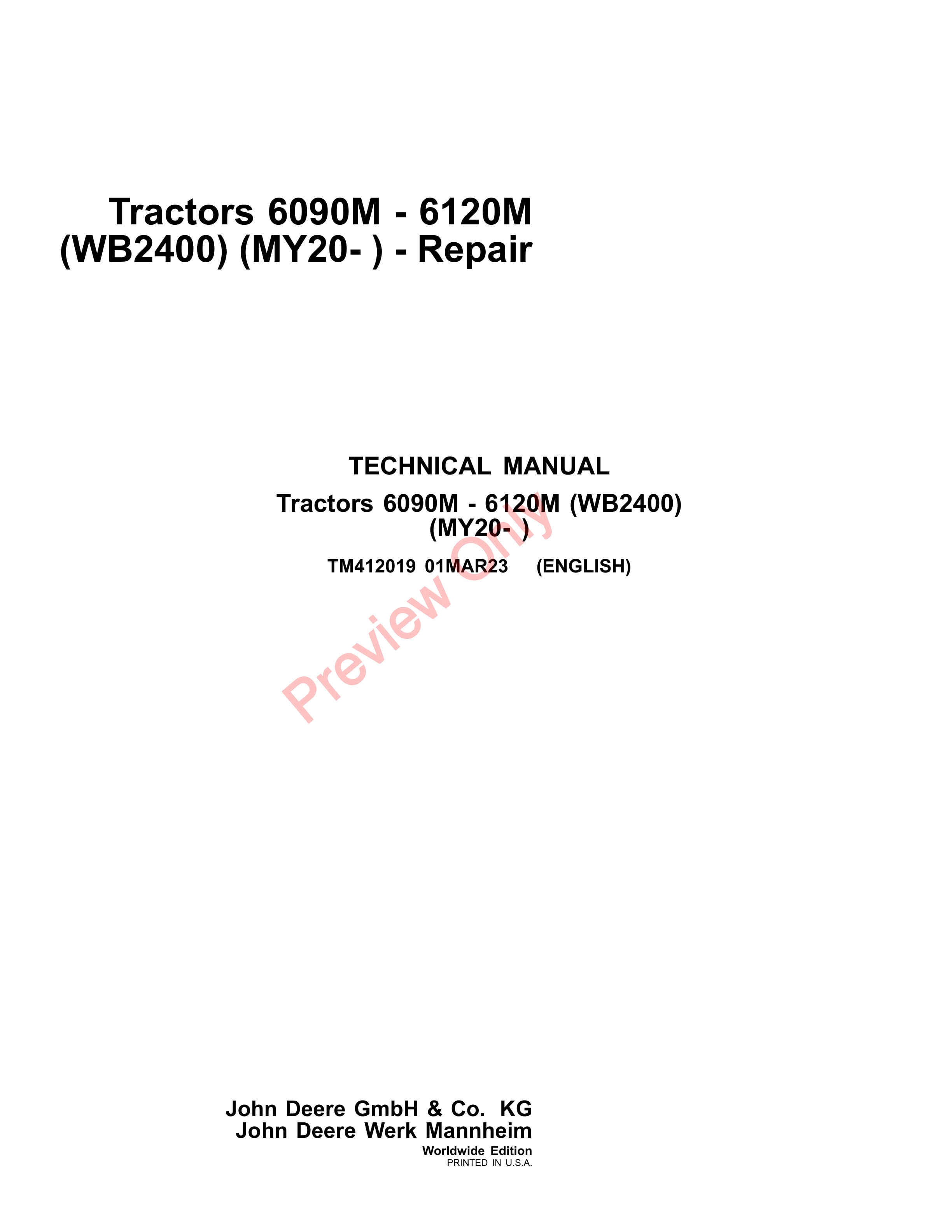 John Deere Tractors 6090M 6120M WB2400 MY20 Technical Manual TM412019 01MAR23 1