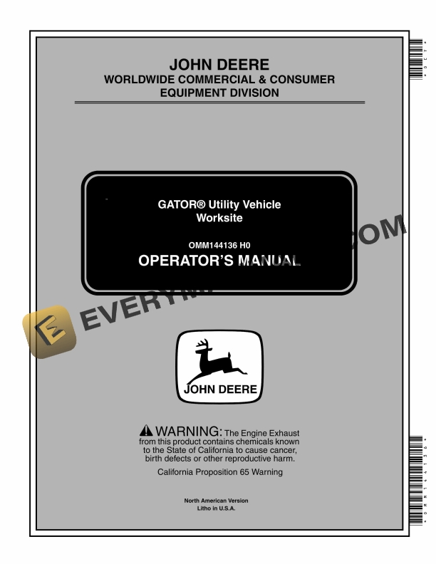 John Deere Worksite GATOR Utility Vehicles Operator Manual OMM144136 1