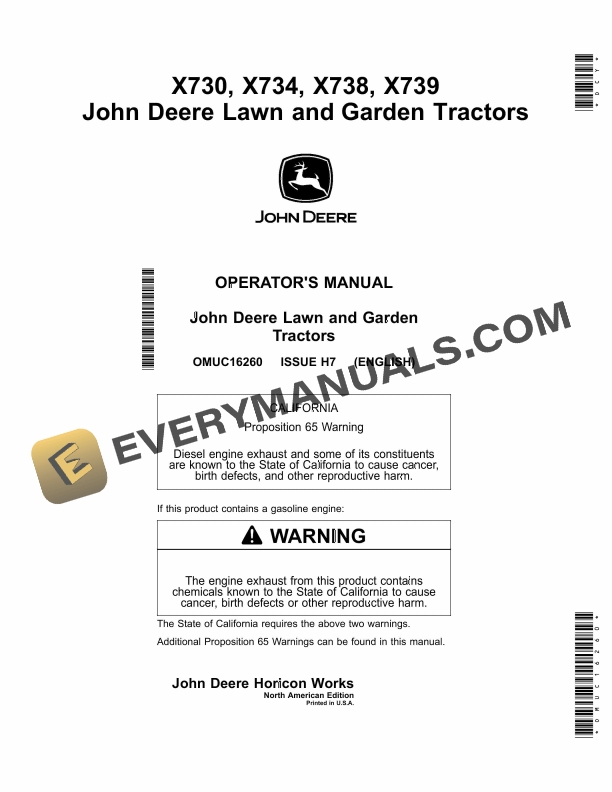 John Deere X730 X734 X738 X739 Lawn and Garden Tractors Operator Manual OMUC16260 1