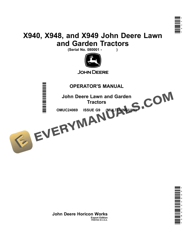 John Deere X940 X948 and X949 Lawn and Garden Tractors Operator Manual OMUC24069 1