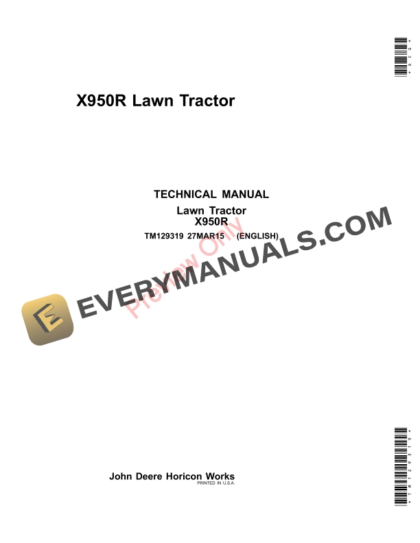 John Deere X950R Lawn Tractor (000000-30000) Technical Manual TM129319 27MAR15