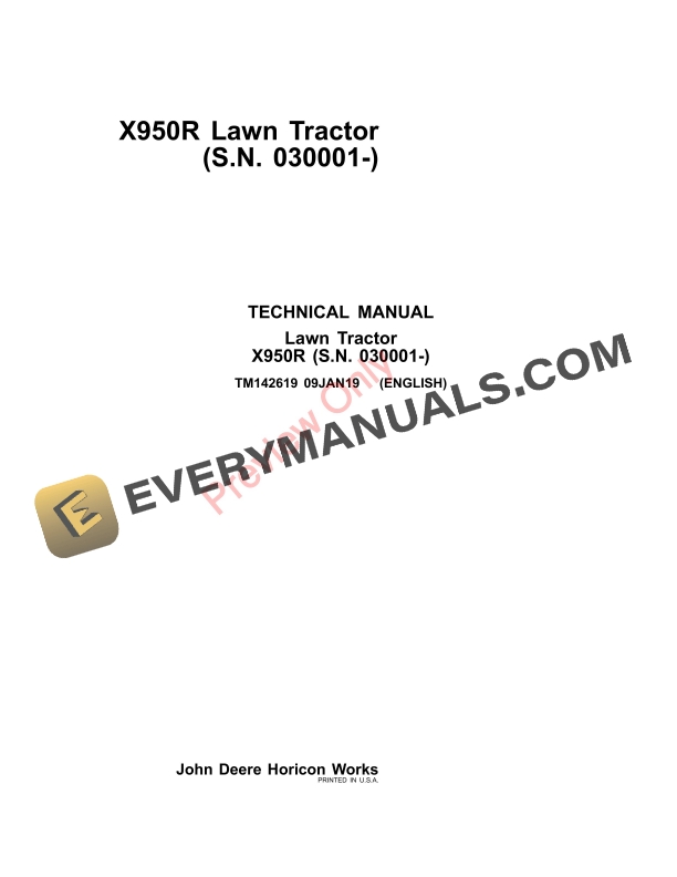 John Deere X950R Lawn Tractor Technical Manual TM142619 09JAN19 1