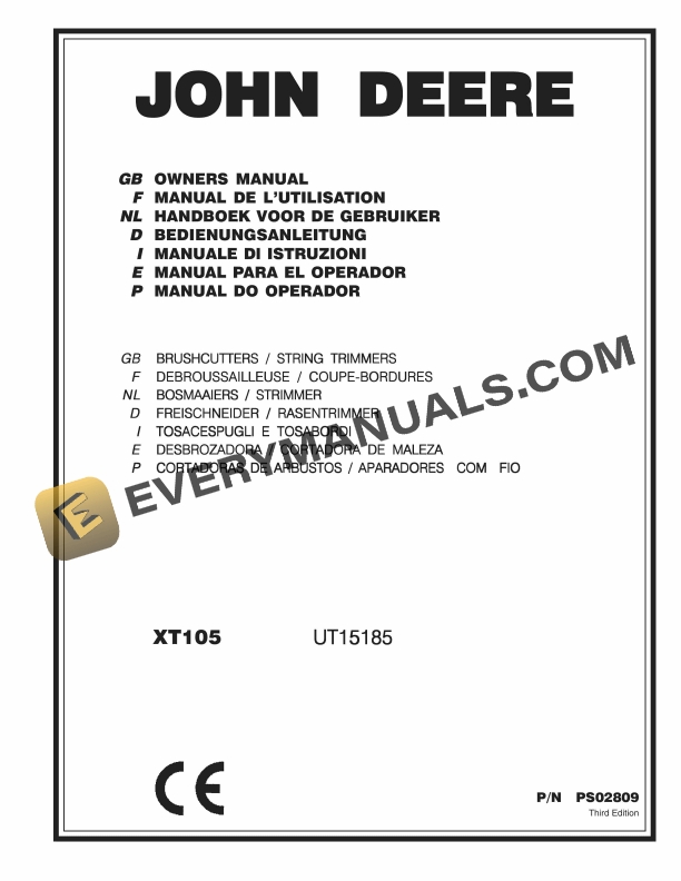 John Deere XT105 UT15185 STRING TRIMMER BRUSHCUTTER Operator Manual OMPS02809 1