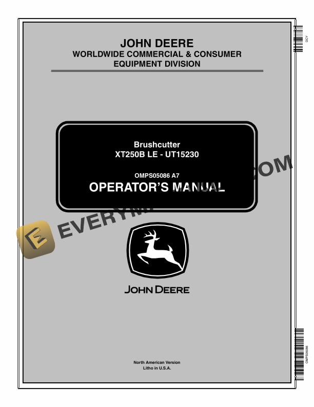 John Deere XT250B LE UT15230 Brushcutter Operator Manual OMPS05086 1