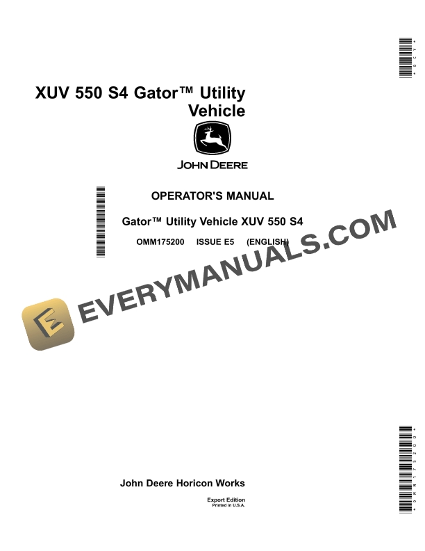 John Deere XUV 550 S4 Gator Utility Vehicles Operator Manual OMM175200 1