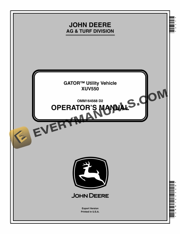 John Deere XUV550 Gator Utility Vehicle Operator Manual OMM164568