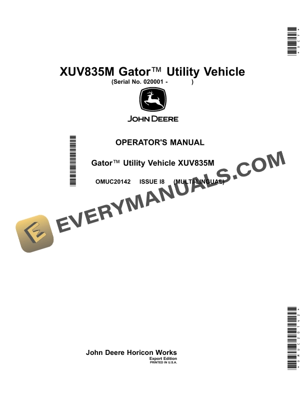 John Deere XUV835M Gator Utility Vehicles Operator Manual OMUC20142 1
