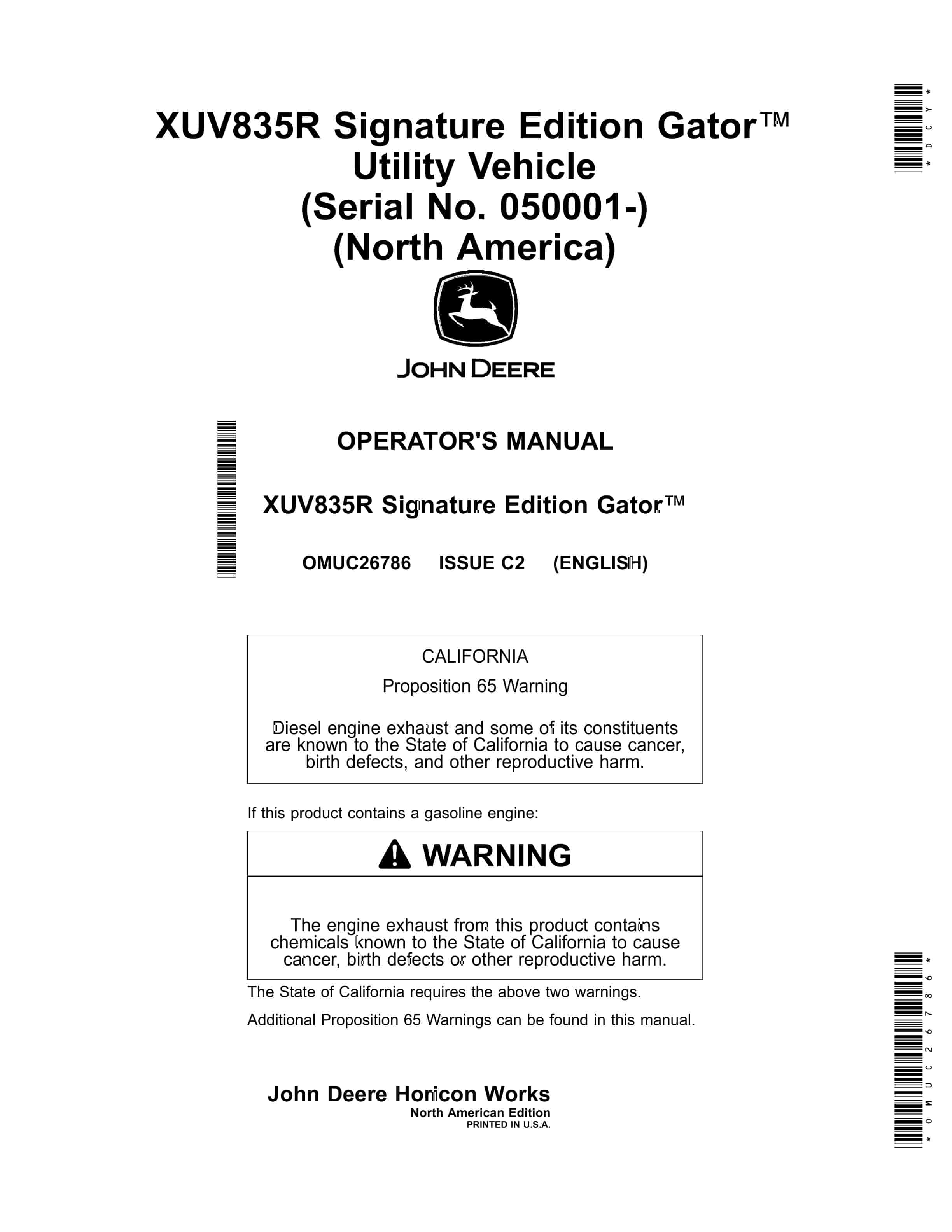 John Deere XUV835R Signature Edition Gator Utility Vehicles Operator Manual OMUC26786 1