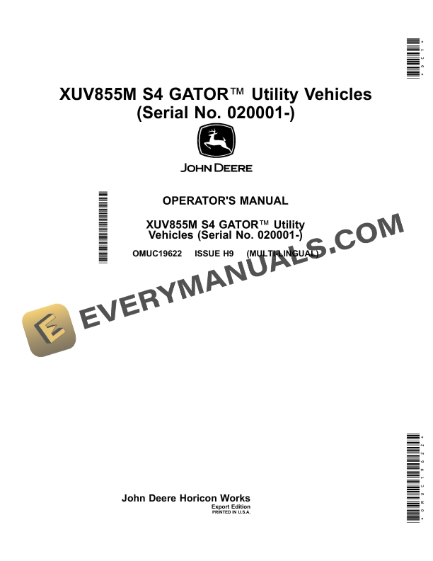 John Deere XUV855M S4 GATOR Utility Vehicles Operator Manual OMUC19622 1
