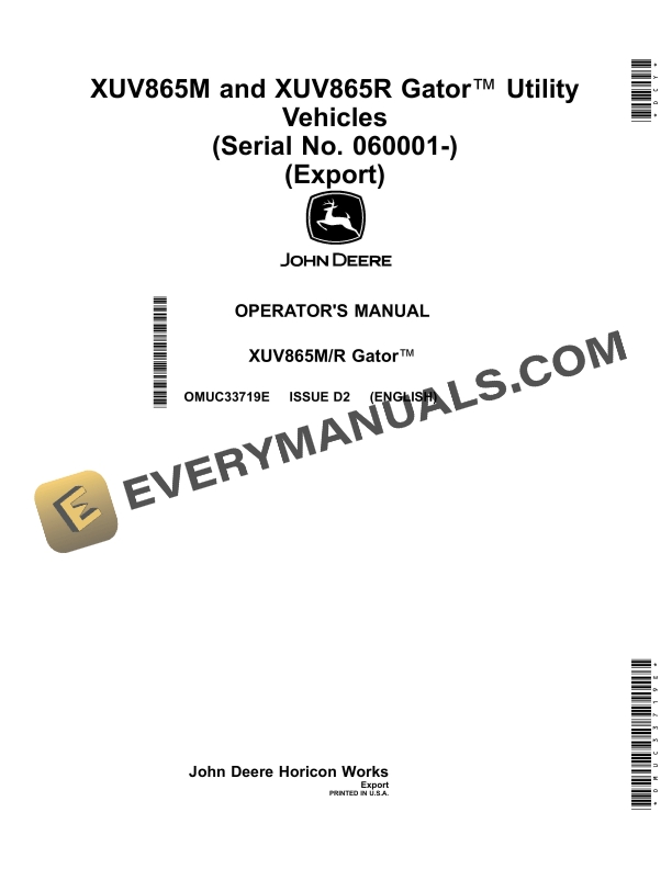 John Deere XUV865M and XUV865R Gator Utility Vehicles Operator Manual OMUC33719E 1