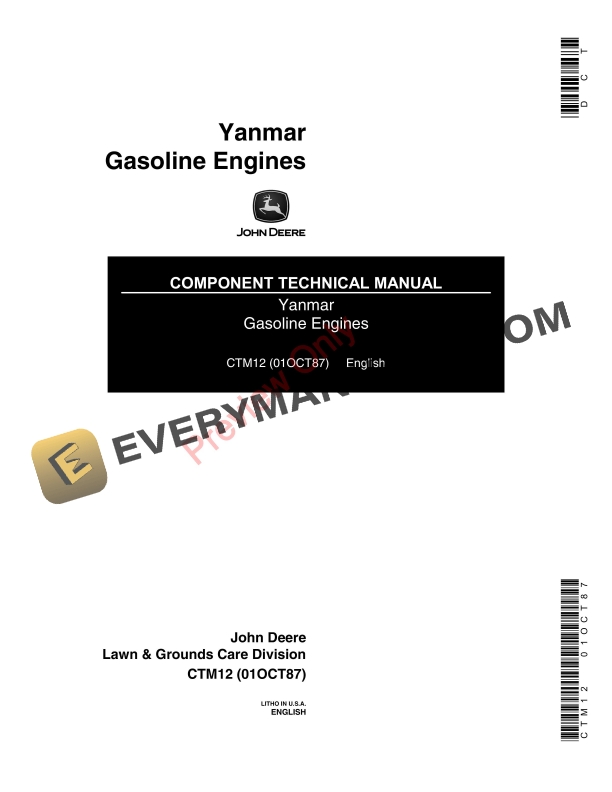John Deere Yanmar EngineGasoline Component Technical Manual CTM12 01OCT87 1