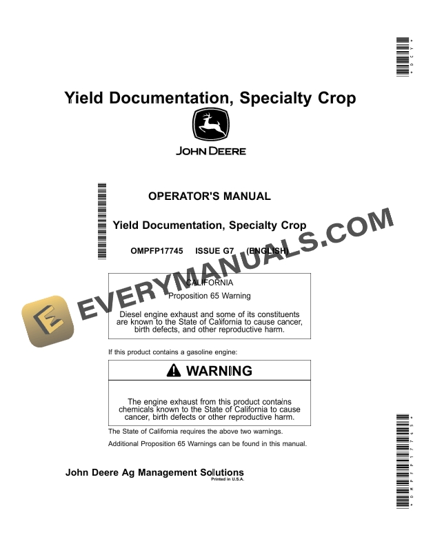 John Deere Yield Documentation, Specialty Crop Operator Manual OMPFP17745