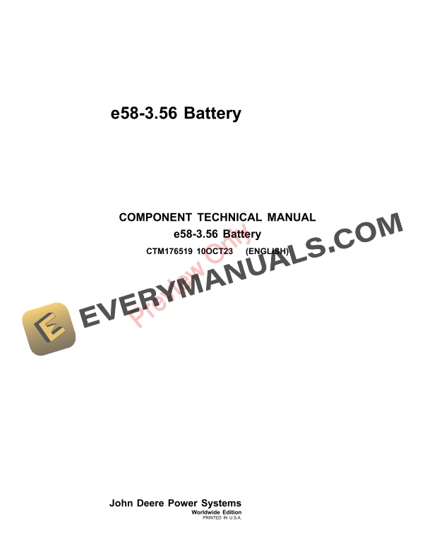 John Deere e58-3.56 Battery Component Technical Manual CTM176519 10OCT23