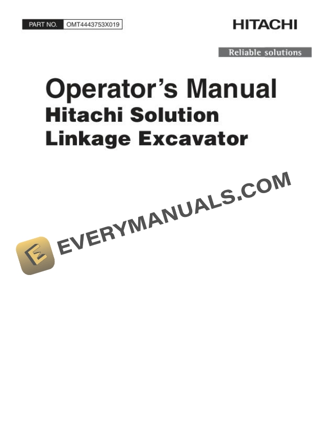 Hitachi Solution Linkage Excavator Operator Manual OMT443753X019
