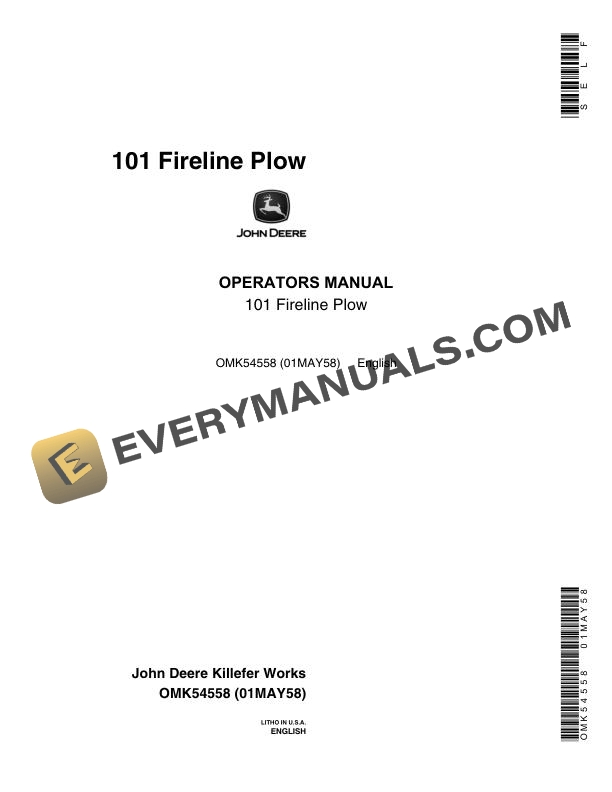 John Deere 101 Fireline Plow Operator Manual OMK54558