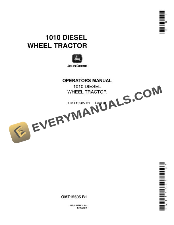 John Deere 1010 Diesel Wheel Tractor Operator Manual OMT15505