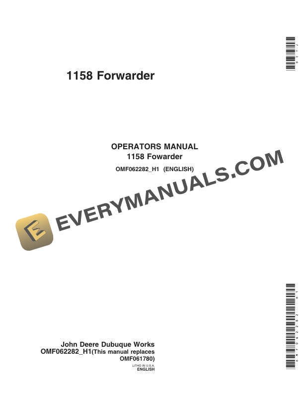 John Deere 1158 Forwarder Operator Manual OMF062282