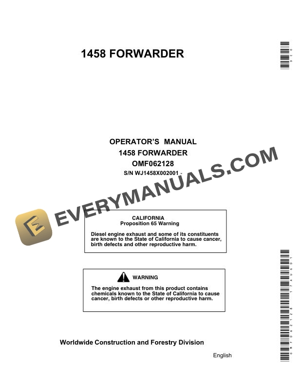 John Deere 1458 Forwarder Operator Manual OMF062128