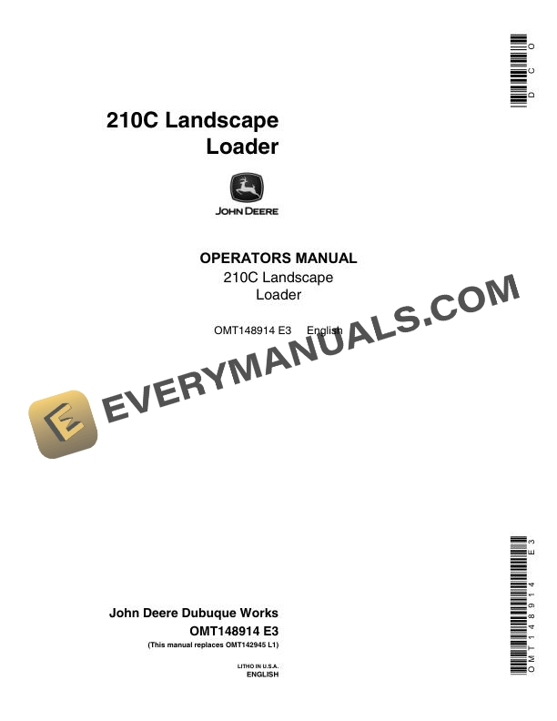 John Deere 210C Landscape Loader Operator Manual OMT148914