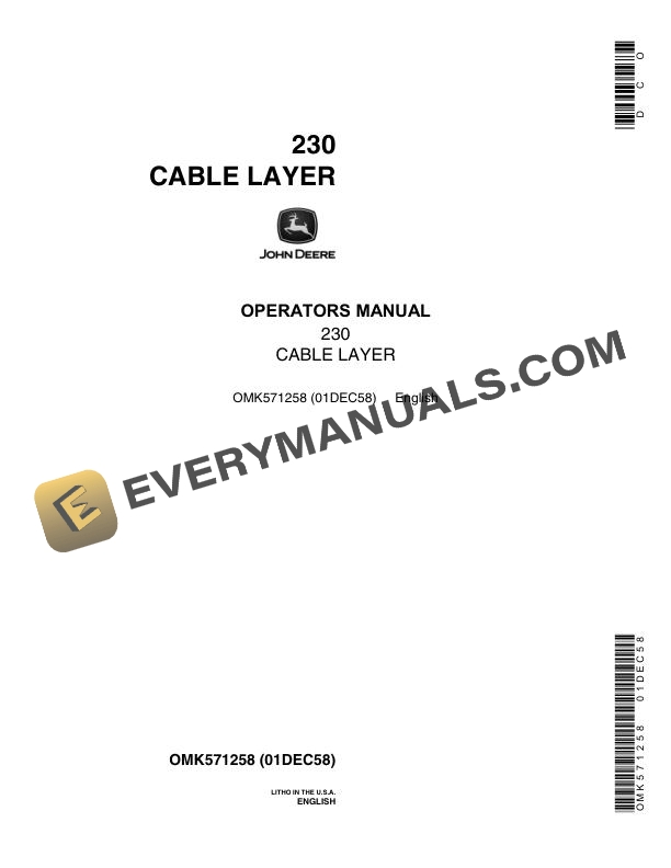 John Deere 230 Cable Layer Operator Manual OMK571258